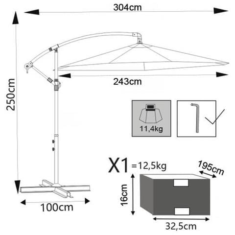 Ombrellone 2,5x2,5 Mt Da Giardino Beige Con Palo Laterale Clelia - Foto 2