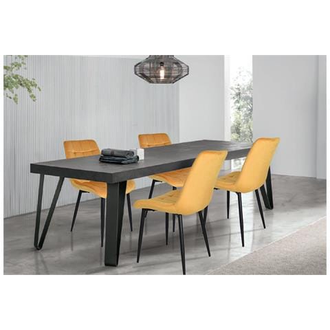Set 4 Sedie Sala Da Pranzo Ariis Gambe In Acciaio Nero Opaco, Velluto Arancione - Foto 2