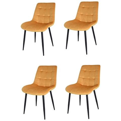Set 4 Sedie Sala Da Pranzo Ariis Gambe In Acciaio Nero Opaco, Velluto Arancione - Foto 1