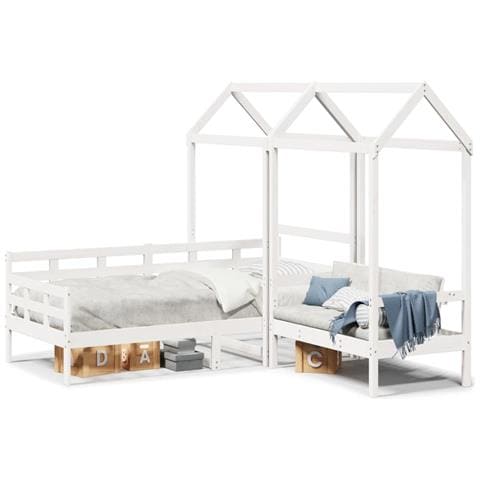 Set Dormeuse E Panca Con Tetto Bianco 80x200cm Massello Pino - Foto 1