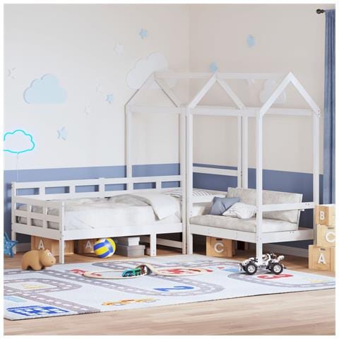 Set Dormeuse E Panca Con Tetto Bianco 80x200cm Massello Pino - Foto 8