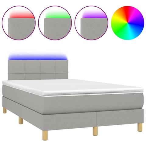 Letto a Molle Materasso e LED Grigio Chiaro 120x190 cm Tessuto - Foto 1