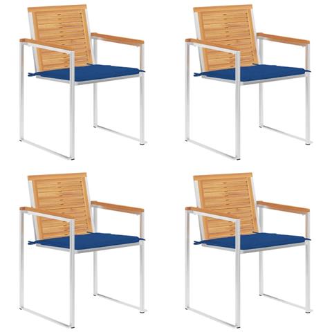 Sedie Da Giardino Con Cuscini 4 Pz In Legno Massello Di Teak - Foto 2