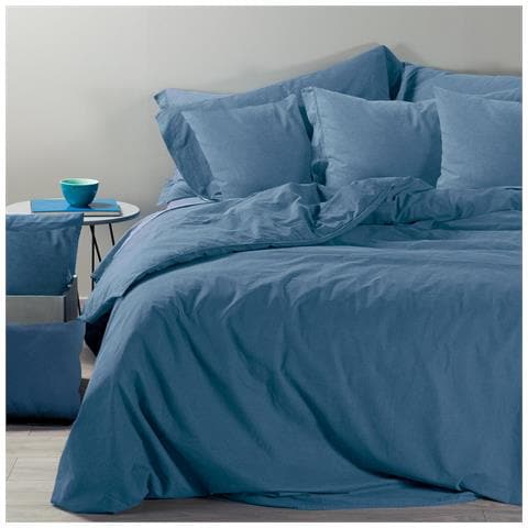 Sacco Copripiumino Con Federe Vintage In Cotone Colore Blu Misura Singolo - Foto 1