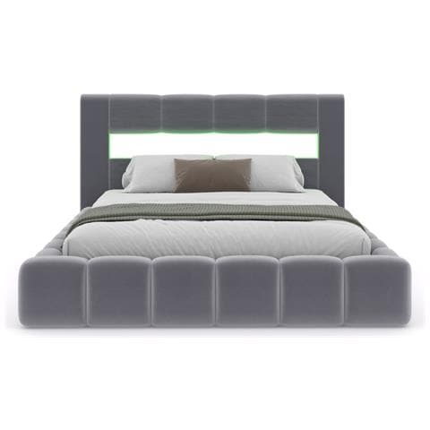 Omaha Letto Cloud Con Cassettiera Led 160x200cm In Velluto Grigio Con Testiera E Rete - Foto 2