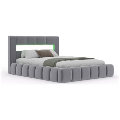Omaha Letto Cloud Con Cassettiera Led 160x200cm In Velluto Grigio Con Testiera E Rete - Foto 5