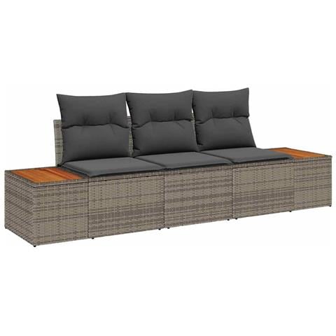 Set di divani da giardino 3 pezzi con cuscini grigio polyrattan acacia - Foto 1