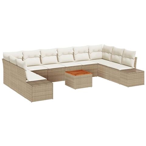 Set Divano da Giardino 11 Pezzi con Cuscini Beige Polyrattan Acacia - Foto 1
