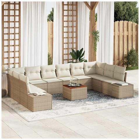 Set Divano da Giardino 11 Pezzi con Cuscini Beige Polyrattan Acacia - Foto 2