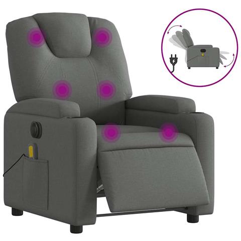 Poltrona Reclinabile Massaggio Elettrica Grigio Scuro Tessuto - Foto 1