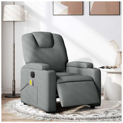 Poltrona Reclinabile Massaggio Elettrica Grigio Scuro Tessuto - Foto 2