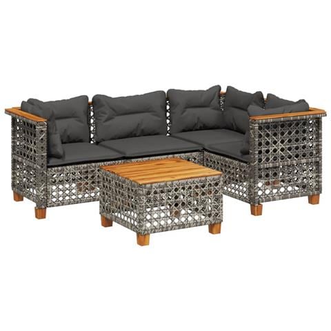 Set Divano da Giardino 5 pz con Cuscini Grigio in Polyrattan - Foto 1
