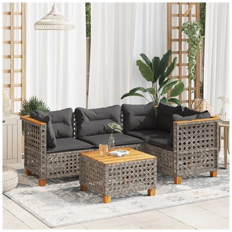 Set Divano da Giardino 5 pz con Cuscini Grigio in Polyrattan - Foto 2