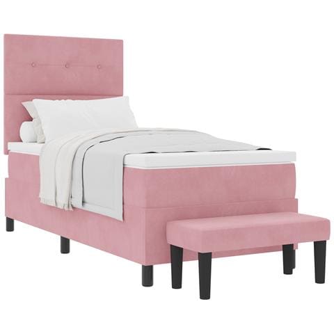 Letto con Rete con Materasso & Panchina Rosa 90x200 cm Velluto - Foto 1