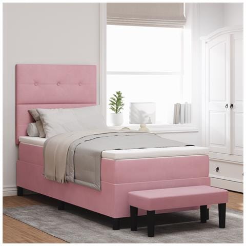Letto con Rete con Materasso & Panchina Rosa 90x200 cm Velluto - Foto 2