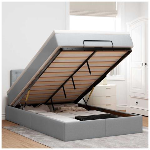 Pouf Letto con Materasso Grigio Chiaro 120x200 cm in Tessuto - Foto 2