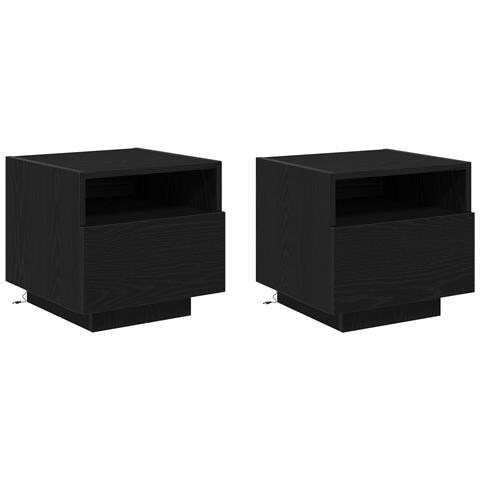 Comodini con Luci LED 2 pz Nero Rovere 40x39x37 cm - Foto 1