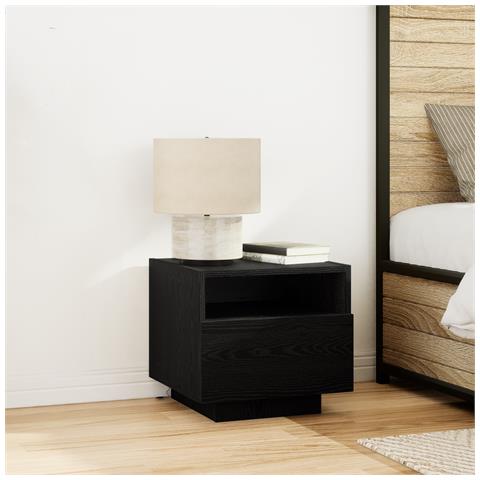 Comodini con Luci LED 2 pz Nero Rovere 40x39x37 cm - Foto 2