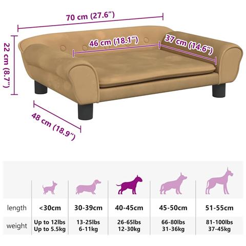 Lettino per Cani Marrone 70x48x22 cm in Velluto - Foto 7