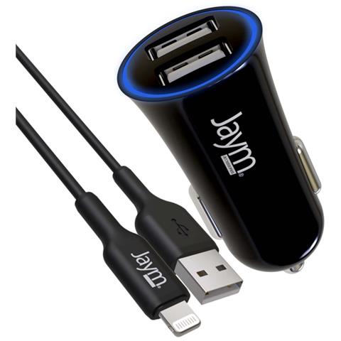 Caricatore Da Auto 2 Usb-a 12w Con Cavo Usb-a A Lightning Mfi 1 Metro, Nero - Foto 1