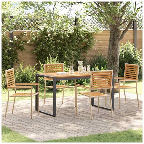 Set da Pranzo per Giardino 5 pcs Beige 140 x 80 x 75 cm - Foto 2