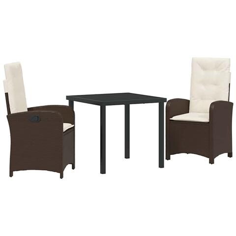Set da Pranzo per Giardino 3 pcs Marrone polyrattan - Foto 1