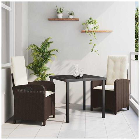 Set da Pranzo per Giardino 3 pcs Marrone polyrattan - Foto 2