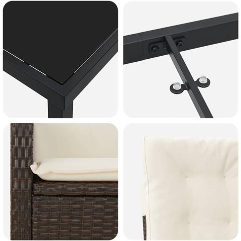 Set da Pranzo per Giardino 3 pcs Marrone polyrattan - Foto 9