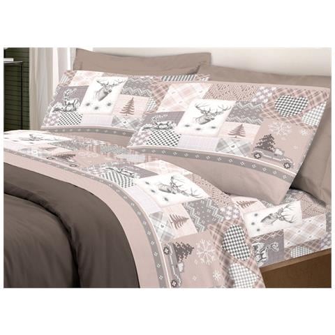 Completo Lenzuola Pensieri Delicati 100% Cotone Disegno Alpi Matrimoniale Beige - Foto 1