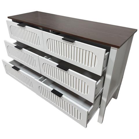 Brix Cassettiera A 6 Cassetti Bianca Scanalata E Legno 120cm - Foto 2
