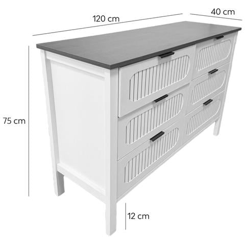 Brix Cassettiera A 6 Cassetti Bianca Scanalata E Legno 120cm - Foto 5