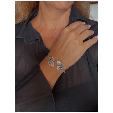 Bracciale Regolabile In Ottone Con Doppia Calla, Placcato Argento Con 7 Micron - Foto 3