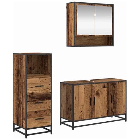 Set di mobili per il bagno con cassetto 3 pcs Legno vecchio - Foto 1