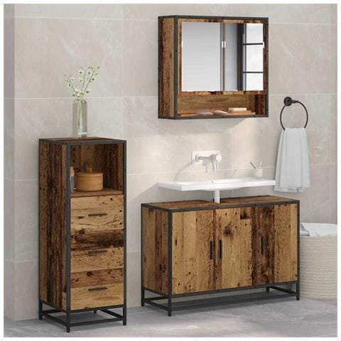 Set di mobili per il bagno con cassetto 3 pcs Legno vecchio - Foto 2