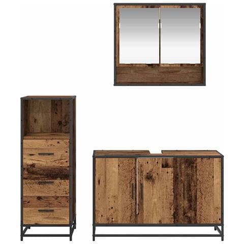 Set di mobili per il bagno con cassetto 3 pcs Legno vecchio - Foto 9