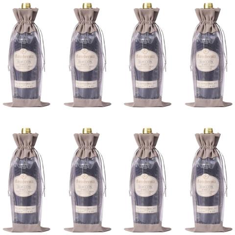 Set Di 8 Sacchetti Regalo Per Vino In Iuta E Velluto Con Coulisse - Coperture Riutilizzabili Per Bottiglie Di Vino Grey - Foto 1