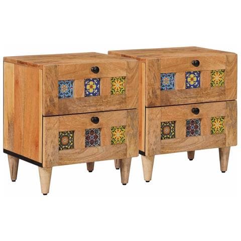 Armadio da Notte con cassetto 2 pcs Naturale 40 x 33,5 x 46 cm - Foto 1