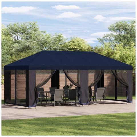 Gazebo da giardino 6 x 3 m Blu Poliestere e Acciaio 190 - Foto 2