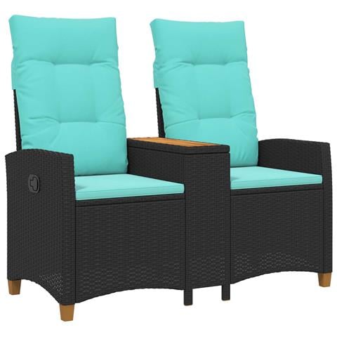 Panchina reclinabile con tavolo Nero e Turchese polyrattan - Foto 1