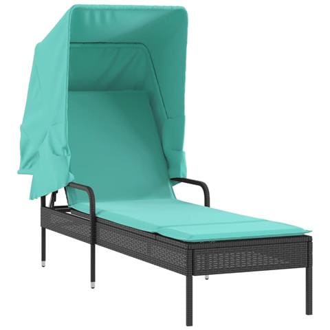 Lettino prendisole con baldacchino in Polyrattan Nero - Foto 1
