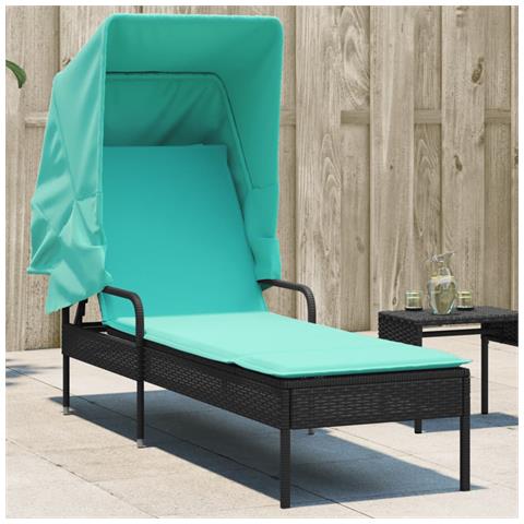 Lettino prendisole con baldacchino in Polyrattan Nero - Foto 2