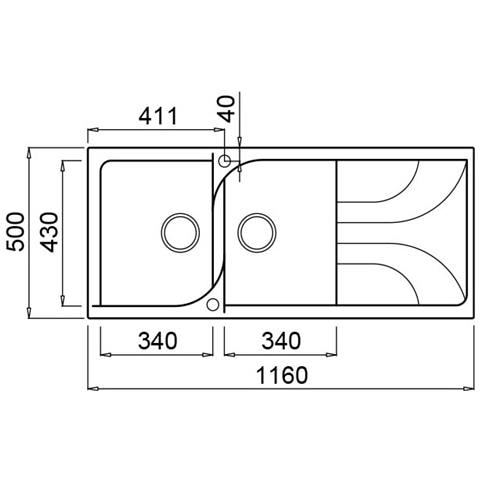 Lavello Ego 500 Granitek 116x50 cm 2 vasche con gocciolatoio Colore Grigio Cemento 48 - Foto 2