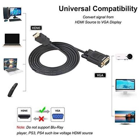 Hdmi A Vga Placcati In Oro Hdmi A Vga 0.9m Cavo (maschio A Maschio) Per Computer Desktop Laptop Pc Monitor Proiettore Hdtv Chromebook Raspberry Pi Roku Xbox E Di Pi - Nero - Foto 2