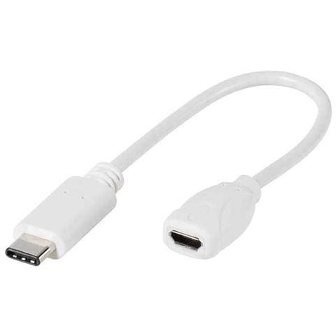 0.1m, USB C, Micro-USB B, Maschio / femmina, Dritto, Dritto, Bianco - Foto 1