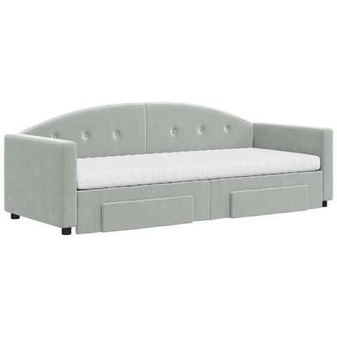 Divano Letto Estraibile Cassetti Grigio Chiaro 80x200cm Velluto - Foto 2