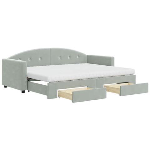 Divano Letto Estraibile Cassetti Grigio Chiaro 80x200cm Velluto - Foto 1
