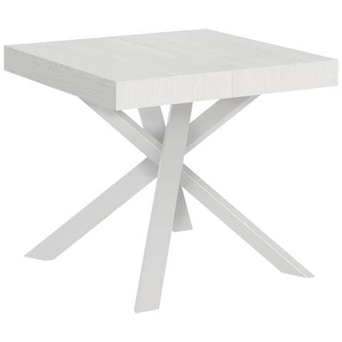 Tavolo Allungabile 90x90/194 Cm Clerk Piano - Gambe Bianche - Bianco Frassino - Foto 6