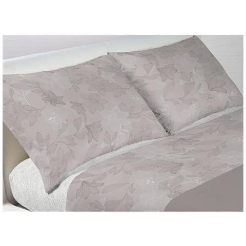 Coppia Federe Cuscino Letto Bottoni Laterali 100% Cotone Disegno Lily Federe Beige - Foto 1