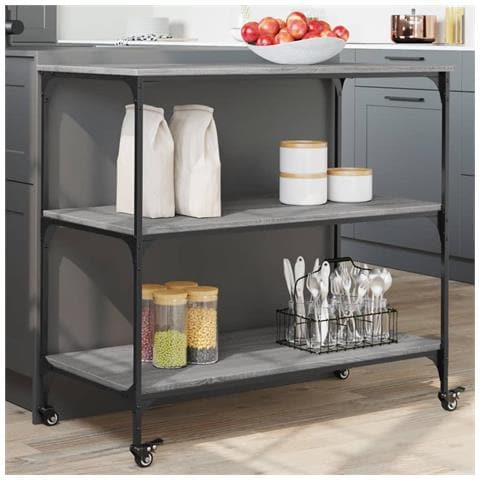 Carrello Cucina Grigio Sonoma 102x50x95 Cm In Legno Multistrato - Foto 1