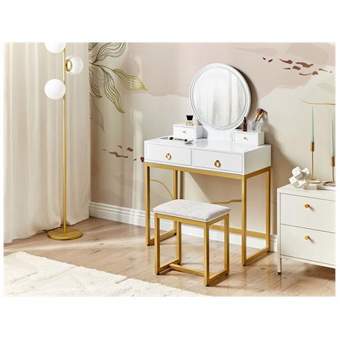 Toeletta Con Specchio E Sgabello Auxon Led Bianco - Foto 1